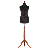 Display Guru Female Uk Size 8/10 Dressmakers Tailors Dummy Mannequin, Brown Flower on Black Torso Bust With Dark Wood Tripod Stand
